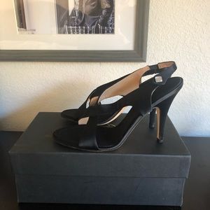 giuseppe zanotti satin cross front sandal/heels